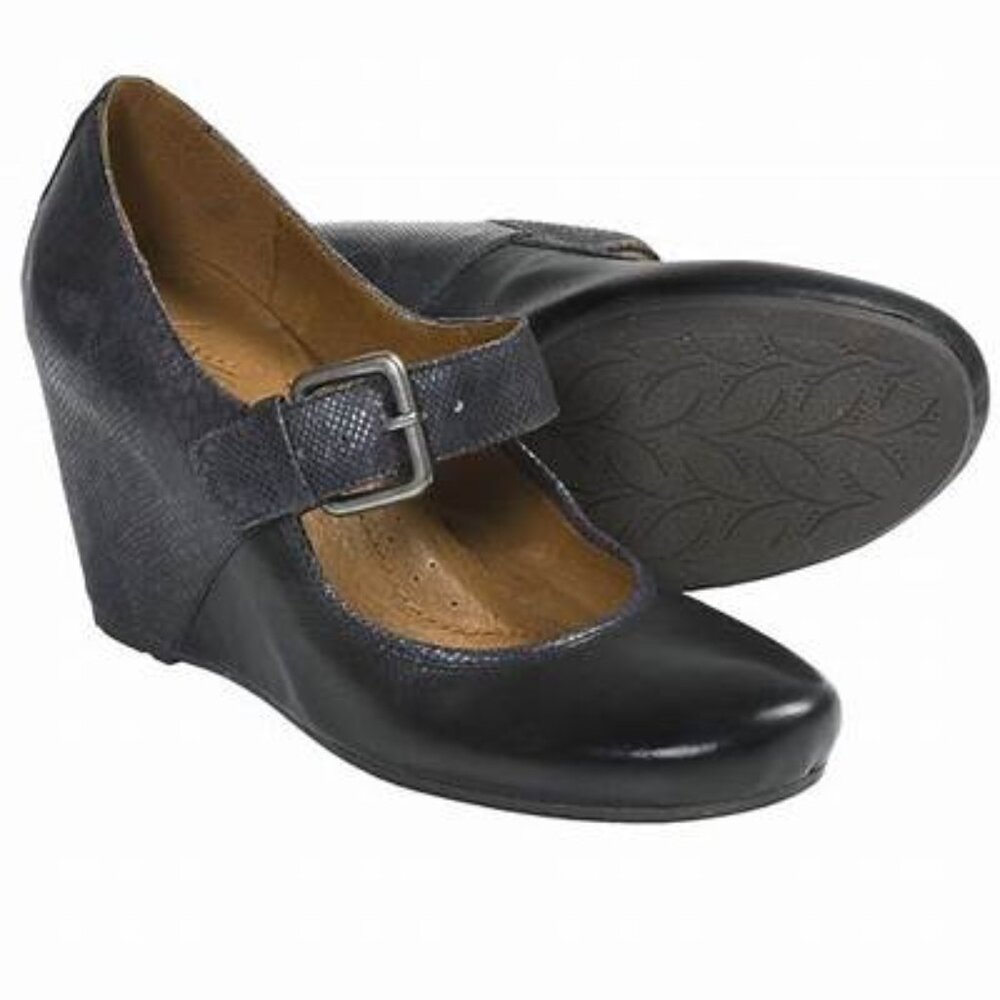Naya Women's Black Jacinta Leather Wedge Mary Jane Pump Heel Size 8